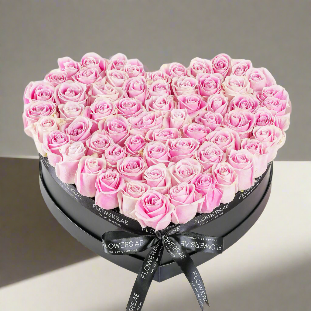 Heart-shaped premium pink rose box — sweet and romantic flower gift for LA delivery