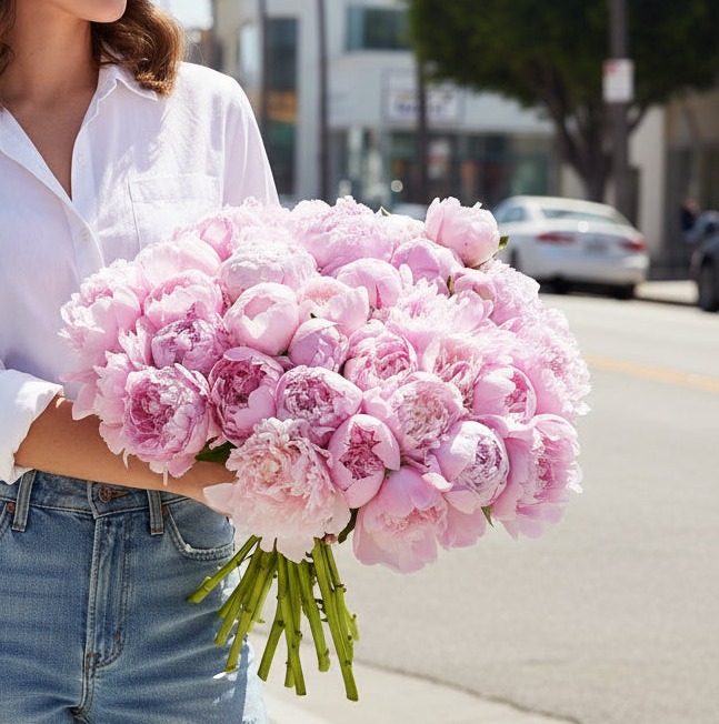 Angeline (50 peonies) - + Vase
