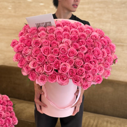 Elegant Pink Rose Hatbox Arrangement