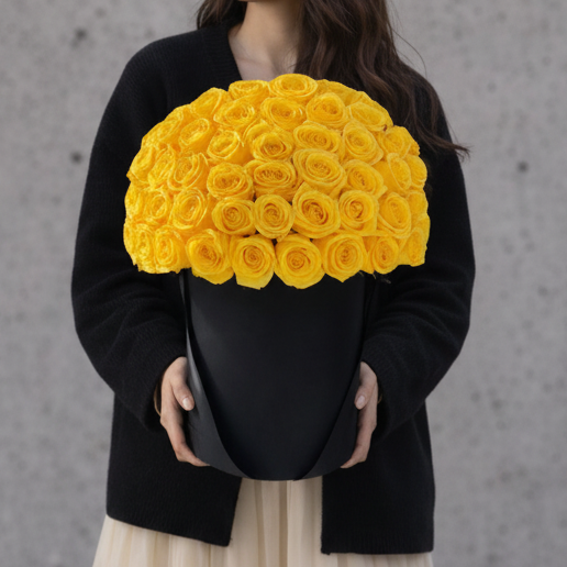 Luxury Yellow Rose Hatbox Arrangement