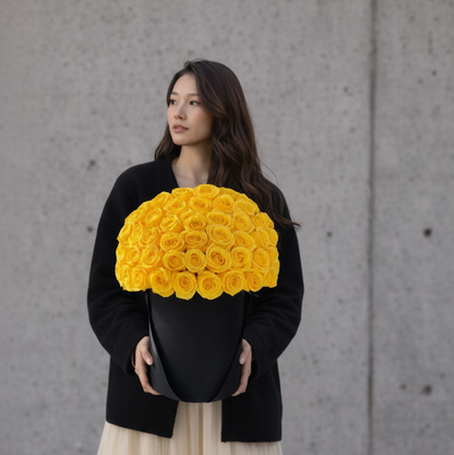Luxury Yellow Rose Hatbox Arrangement