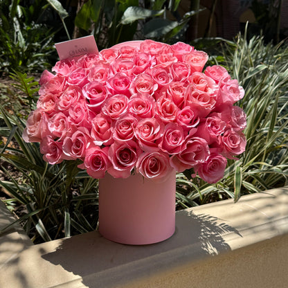 Elegant Pink Rose Hatbox Arrangement
