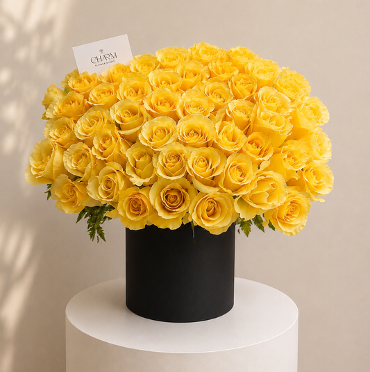 Luxury Yellow Rose Hatbox Arrangement