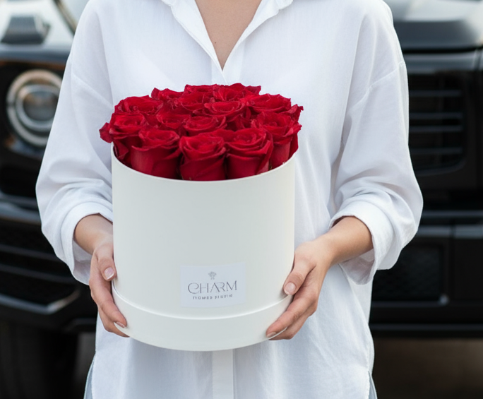 Classic red roses in a box