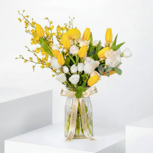 Spring tulip bouquet in vase