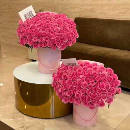 Elegant Pink Rose Hatbox Arrangement