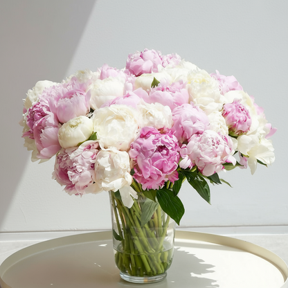 Angellica (50 peonies mixed colors) - Vase