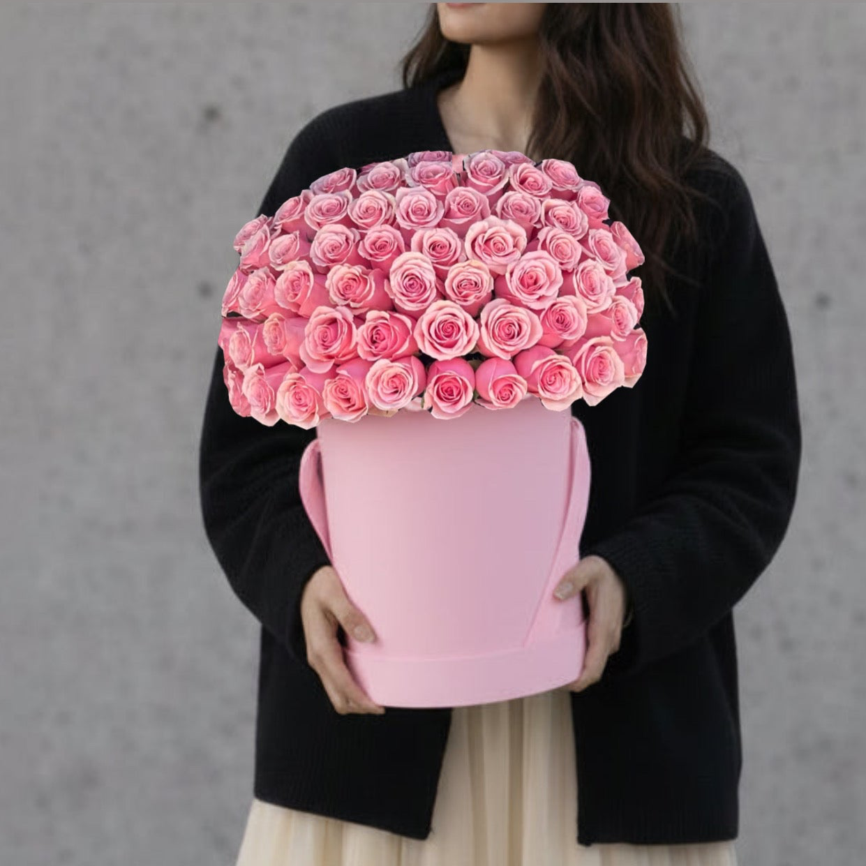 Elegant Pink Rose Hatbox Arrangement