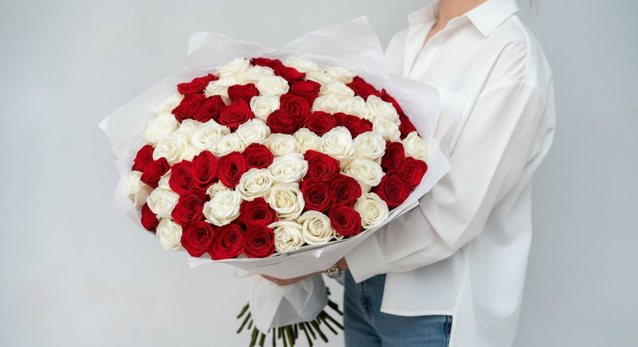 Grand Red & White Rose Bouquet