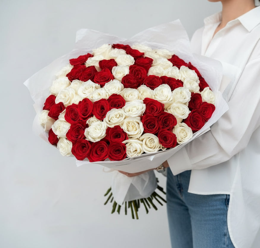 Grand Red & White Rose Bouquet