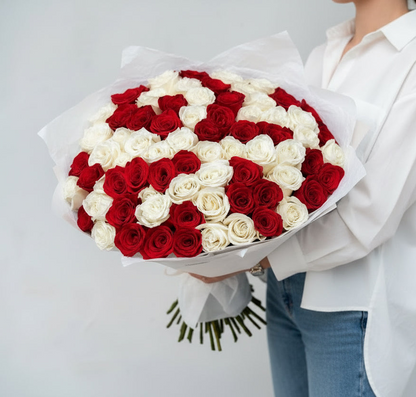Grand Red & White Rose Bouquet
