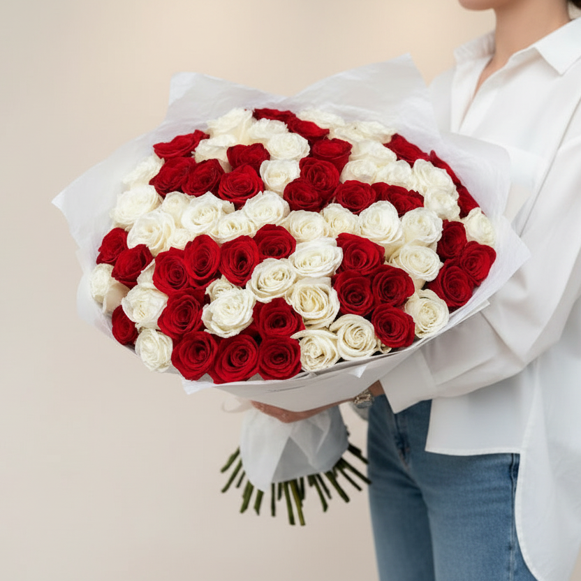 Grand Red & White Rose Bouquet