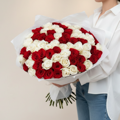 Grand Red & White Rose Bouquet