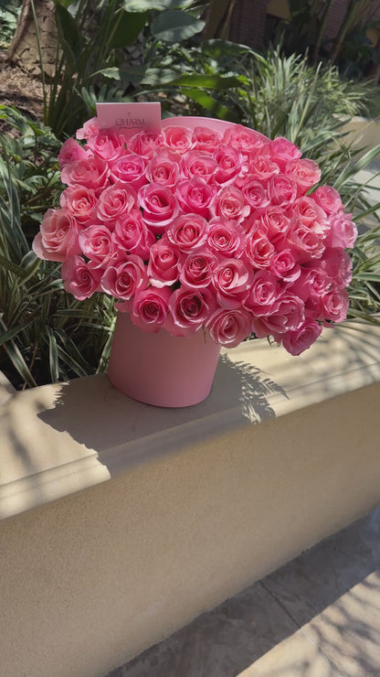 Elegant Pink Rose Hatbox Arrangement